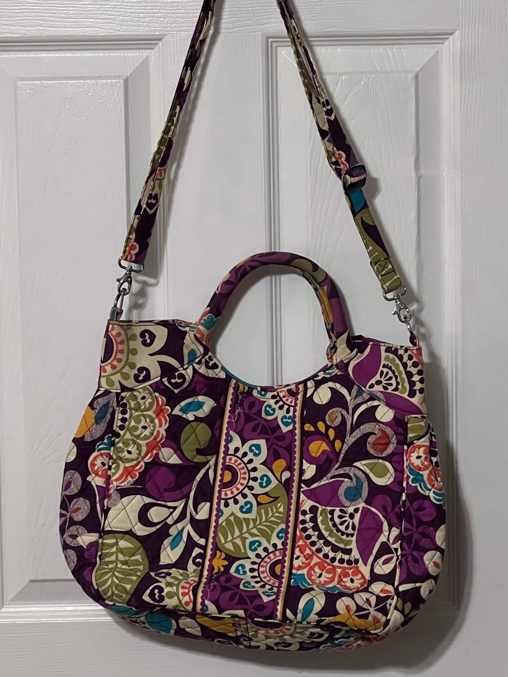 Vera Bradley Plum Crazy Two Way Tote Crossbody Retired 2013 Purple Floral